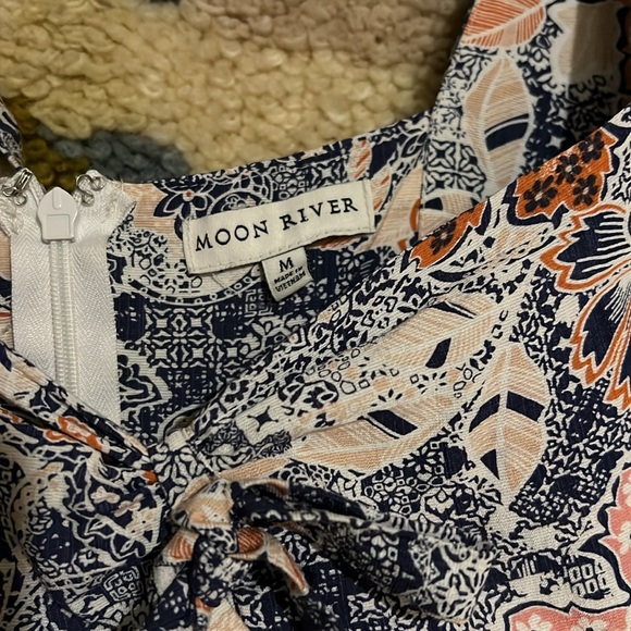 MOON RIVER Tiered Midi Dress Puff Sleeves Lined Bohemian Floral Print Size M - Picture 8 of 15